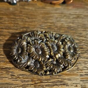 Brass Czechoslovakia Metal Floral Brooch